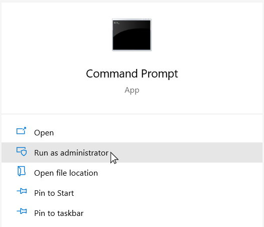 Command prompt window in windows10 and windows11 start menu