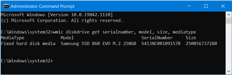 Get size of the SSD in solid state drive using the command prompt window in windows10 and windows11