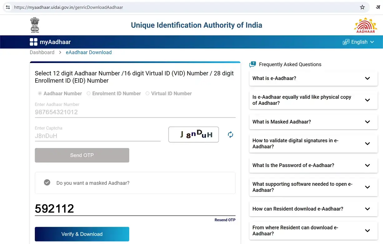 Download Aadhaar Card and PDF file UIDAI myAadhaar website