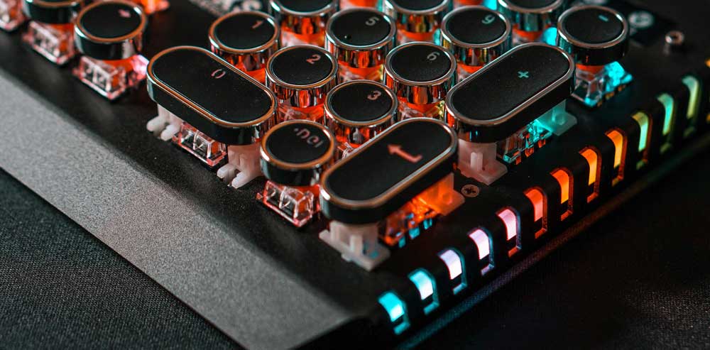 Backlight on a keyboard with mechanical keys.