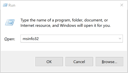 msinfo32 window Run dialog in windows10 and windows11