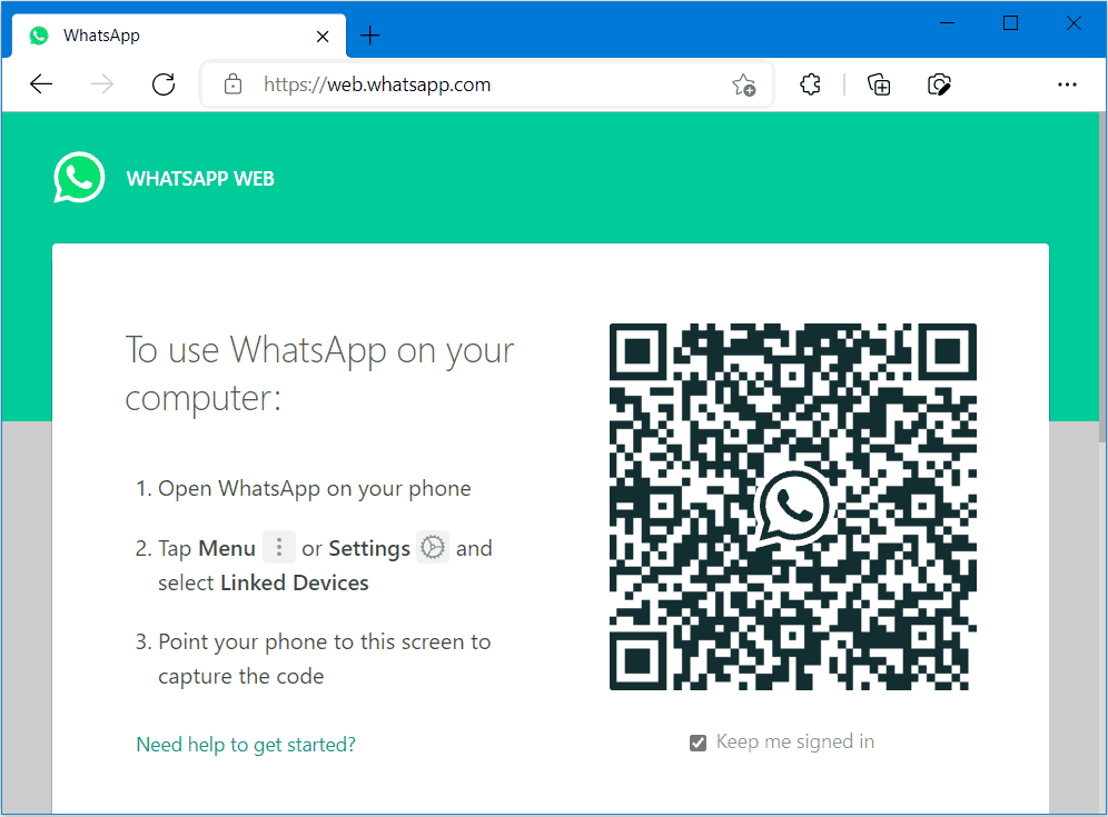 WhatsApp Web running in the Google Chrome Browser window.