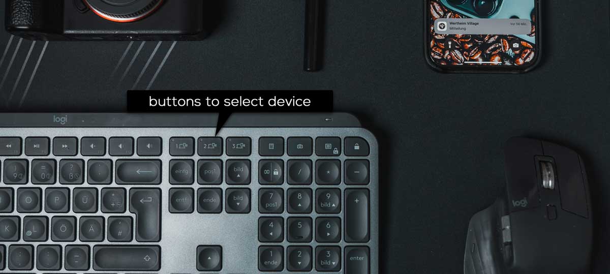 Multi device keyboard allows you to connect to multiple devices using one keyboard. To change or switch between the device all you have to do is select the device by pressing a button on the wireless keyboard.